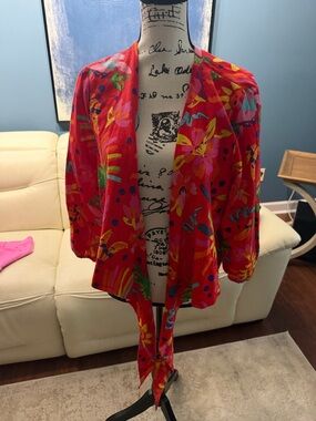 Bright Red sunshine & palm trees Open-Front Women's Jacket